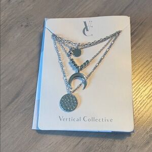 Silver Layered Moon & Disc Necklace
